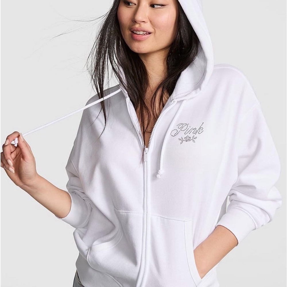 PINK Victoria's Secret White Zip-Up Hoodie